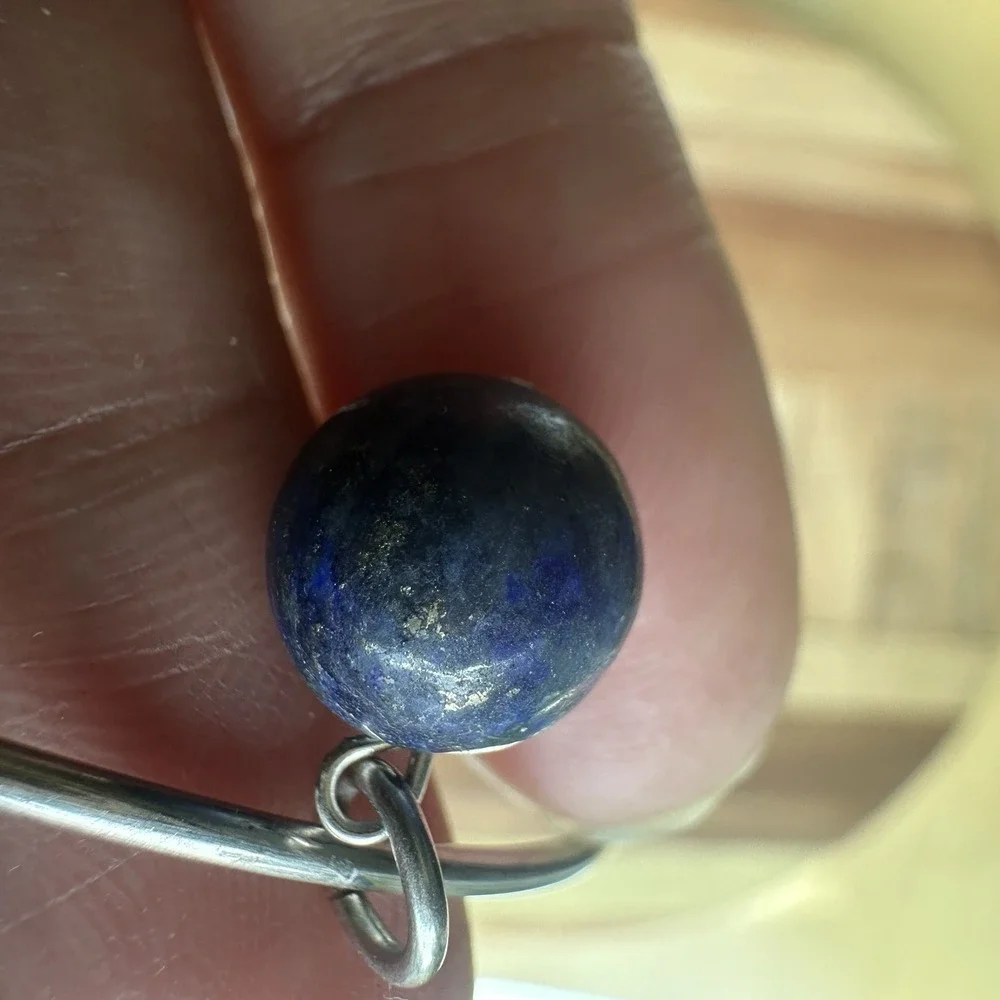 VTG Bangle Bracelet 7 Inch Adjust Cross Wing‎ FDL Lapis Bead 925 Sterling 10.7g